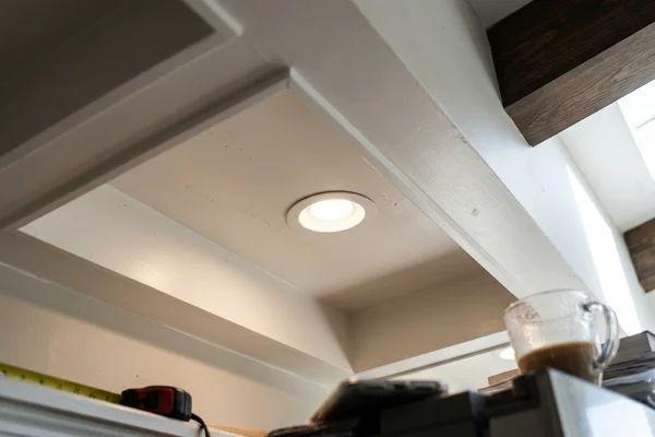 3-inch LED downlight sitting flush in a painted coffer panel